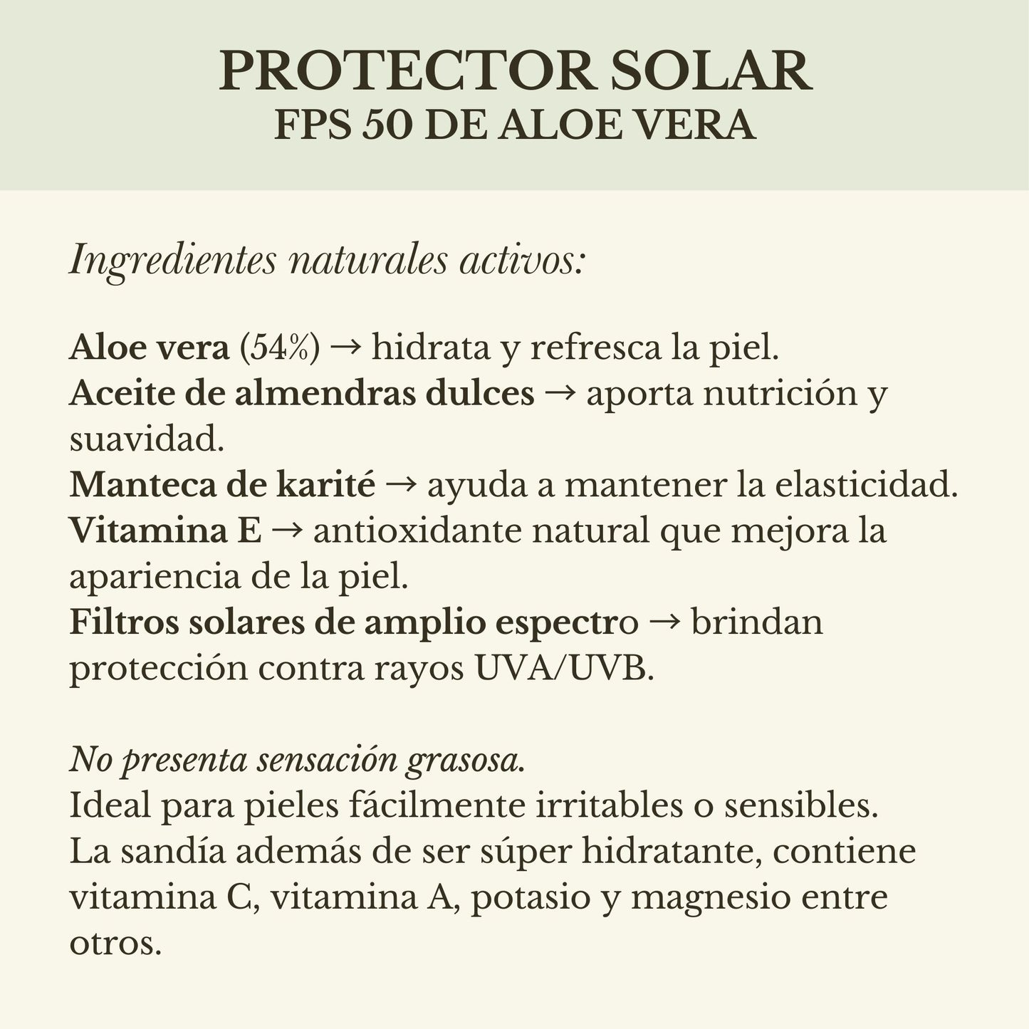 PROTECTOR SOLAR DE ALOE VERA FPS50