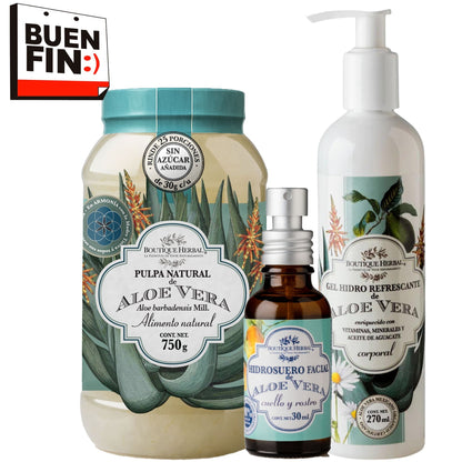 KIT BUEN FIN: Pulpa de aloe vera + Gel corporal + Hidrosuero facial