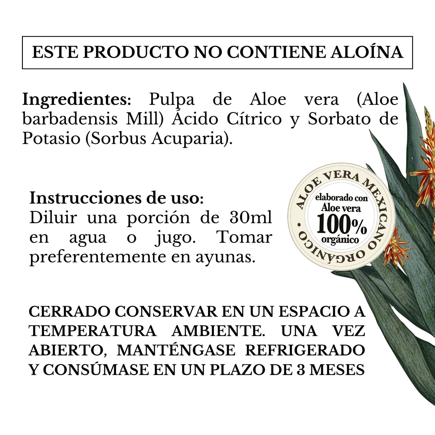 CONCENTRADO DE ALOE VERA NATURAL DE CULTIVOS MEXICANOS